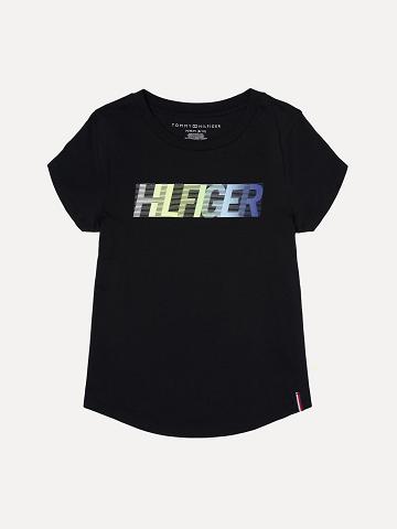 Black Tommy Hilfiger Big Ombre Logo T Shirts | NZ_G1231