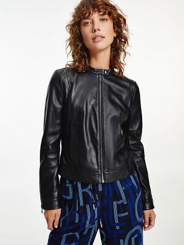 Black Tommy Hilfiger Classic Leather Jackets | NZ_W21169