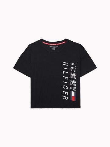 Black Tommy Hilfiger Cropped Logo T Shirts | NZ_W21436