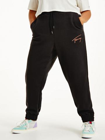 Black Tommy Hilfiger Curve Recycled Signature Sweatpant Pants | NZ_W21235