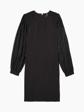 Black Tommy Hilfiger Essential Flocked Crepe Dresses | NZ_W21065