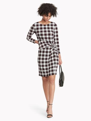 Black Tommy Hilfiger Essential Plaid Jersey Long-Sleeve Dresses | NZ_W21069