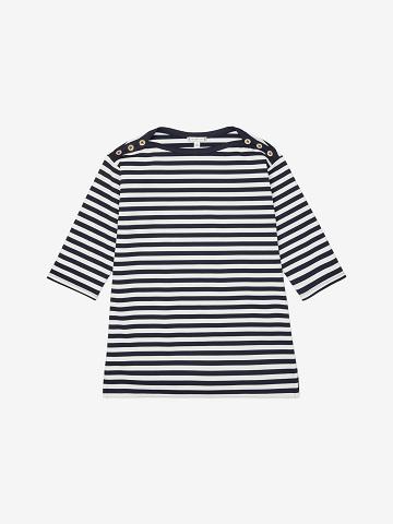 Black Tommy Hilfiger Essential Stripe Ponte Boatneck Tunic Tops | NZ_W21496