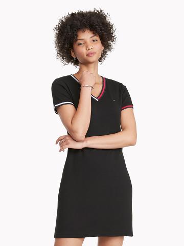 Black Tommy Hilfiger Essential V-Neck Dresses | NZ_W21081