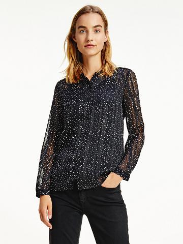 Black Tommy Hilfiger Metallic Polka Dot Blouses | NZ_W21016