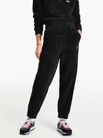 Black Tommy Hilfiger Recycled Fleece Sweatpant Pants | NZ_W21248