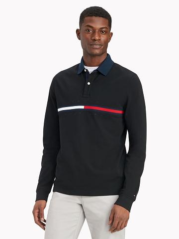 Black Tommy Hilfiger Regular fit long-sleeve bar stripe Polos | NZ_M31298