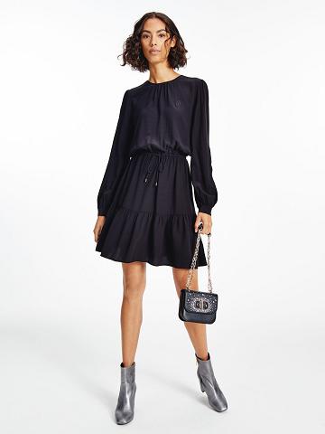 Black Tommy Hilfiger Relaxed Fit Long-Sleeve Dresses | NZ_W21111