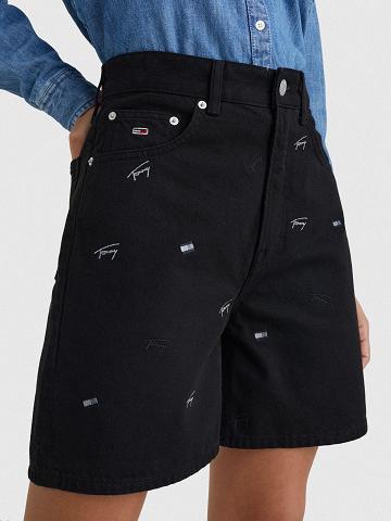 Black Tommy Hilfiger Signature Denim Mom Shorts | NZ_W21312