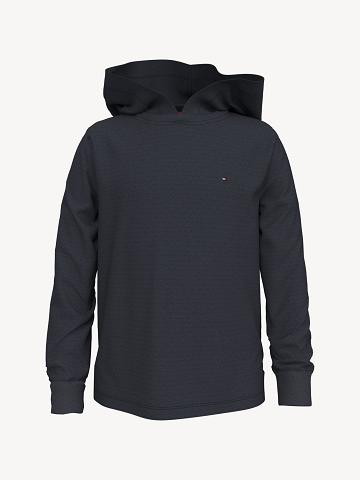 Black Tommy Hilfiger Solid Hooded T Shirts | NZ_G1261