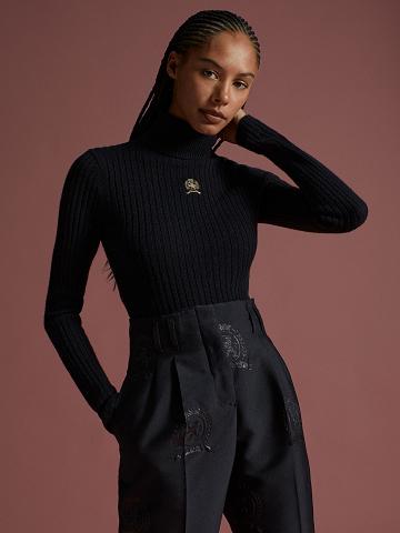 Black Tommy Hilfiger Wool Crest Turtleneck Sweaters | NZ_W21373