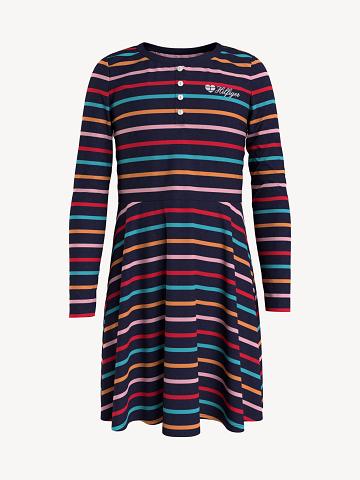 Blue / Multicolor Tommy Hilfiger Multi Stripe T-Shirt Dresses | NZ_G1076