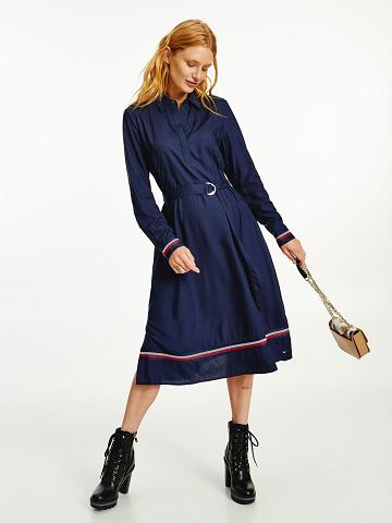 Blue Tommy Hilfiger Belted Polo Midi Dresses | NZ_W21045