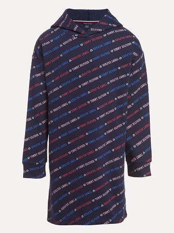 Blue Tommy Hilfiger Big Logo Print Sweatshirt Dresses | NZ_G1042