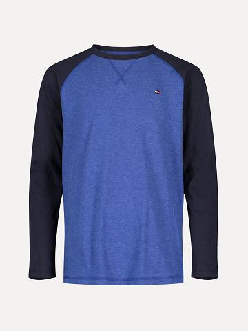 Blue Tommy Hilfiger Big Raglan Long-Sleeve T Shirts | NZ_B2163