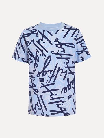 Blue Tommy Hilfiger Big Tropic Print T Shirts | NZ_B2166