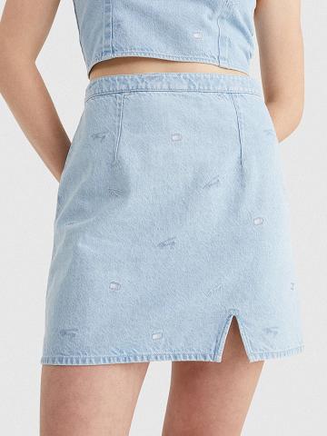 Blue Tommy Hilfiger Denim Logo Mini Skirts | NZ_W21323