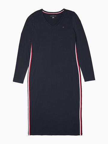 Blue Tommy Hilfiger Essential V-Neck Midi Dresses | NZ_W21083