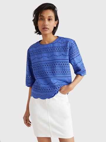 Blue Tommy Hilfiger Eyelet Blouses | NZ_W21012