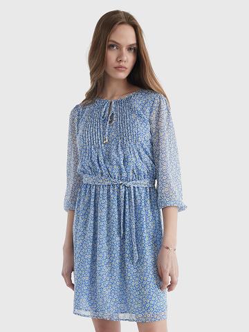 Blue Tommy Hilfiger Floral Pintuck Dresses | NZ_W21090