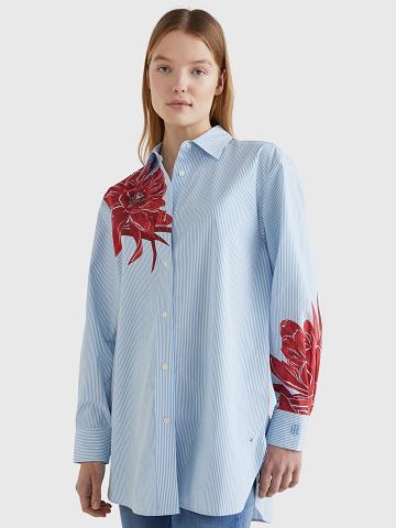 Blue Tommy Hilfiger Floral Stripe Shirts | NZ_W21281