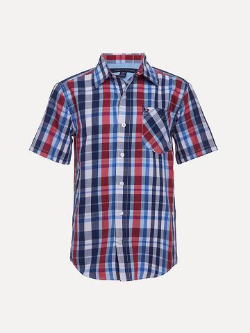 Blue Tommy Hilfiger Little Classic Plaid Short-Sleeve Shirts | NZ_B2081