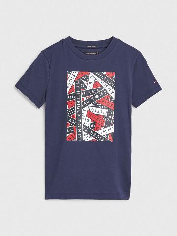 Blue Tommy Hilfiger Logo Tape T Shirts | NZ_G1253