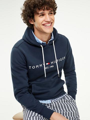 Blue Tommy Hilfiger Organic Cotton Logo Hoodies | NZ_M31454