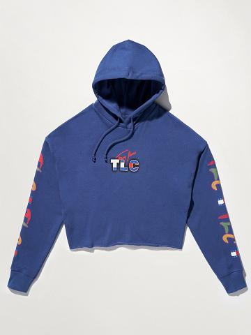 Blue Tommy Hilfiger Organic Cotton TLC Cropped Hoodies | NZ_W21159