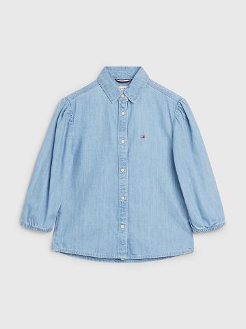 Blue Tommy Hilfiger Puff Sleeve Denim Shirt T Shirts | NZ_G1256