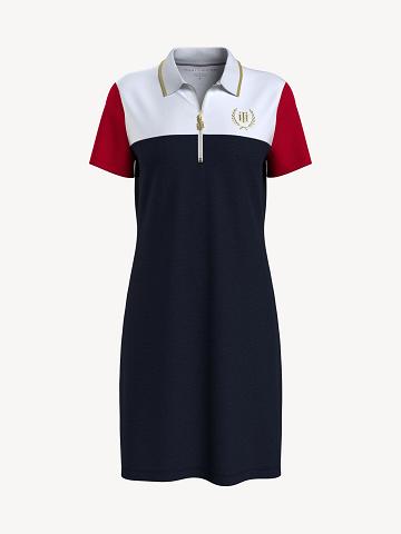 Blue Tommy Hilfiger Quarter-Zip Colorblock Polo Dresses | NZ_W21107