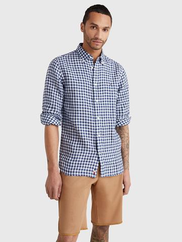 Blue Tommy Hilfiger Regular fit gingham linen Shirts | NZ_M31271