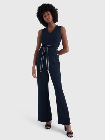 Blue Tommy Hilfiger Sleeveless Belted Jumpsuit Dresses | NZ_W21119