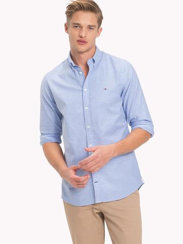 Blue Tommy Hilfiger Slim fit stretch cotton oxford Shirts | NZ_M31281