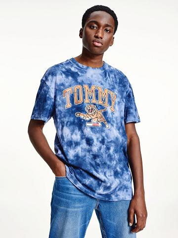 Blue Tommy Hilfiger Tie-dye tiger T Shirts | NZ_M31084