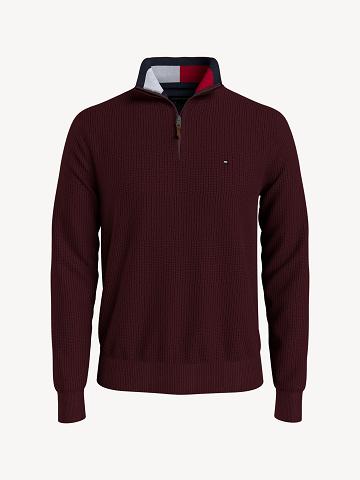 Burgundy Tommy Hilfiger Essential solid quarter-zip Sweaters | NZ_M31162