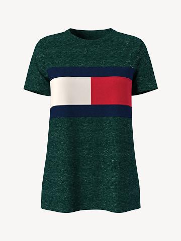 Green Tommy Hilfiger Essential Logo Flag T Shirts | NZ_W21449