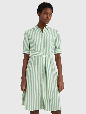 Green Tommy Hilfiger Stripe Tie-Waist Shirtdress Dresses | NZ_W21128