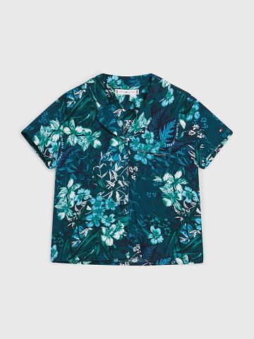 Green Tommy Hilfiger Tropical Print T Shirts | NZ_G1271