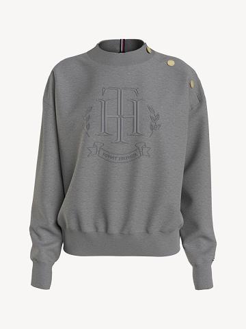 Grey Tommy Hilfiger Essential Nautical Button Sweatshirts | NZ_W21386