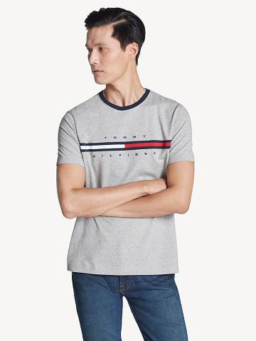 Grey Tommy Hilfiger Essential flag logo T Shirts | NZ_M31027