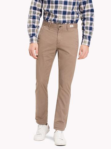 Khaki Tommy Hilfiger Straight fit stretch organic cotton twill chino Pants | NZ_M31341