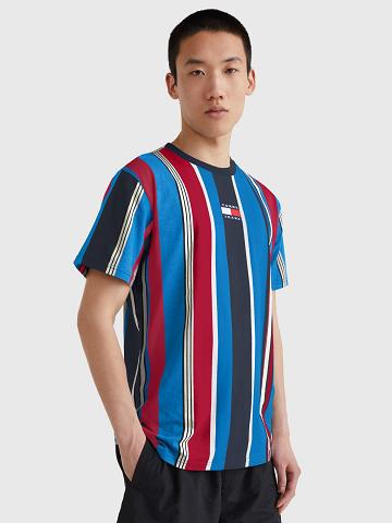 Multicolor Tommy Hilfiger Mixed stripe badge T Shirts | NZ_M31055