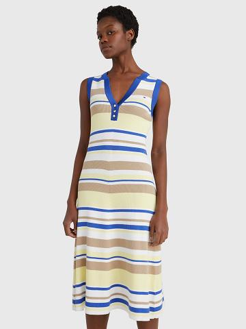 Multicolor Tommy Hilfiger Stripe Henley Midi Dresses | NZ_W21126