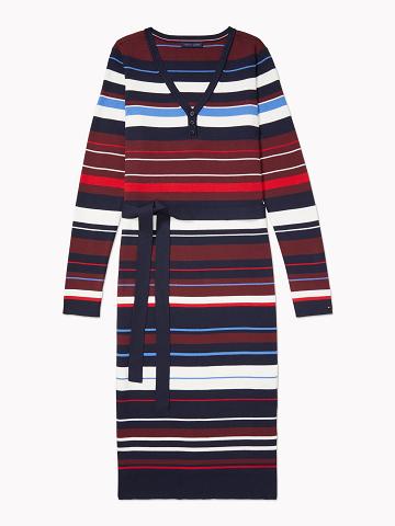 Navy Multicolor Tommy Hilfiger Essential Stripe Henley Dresses | NZ_W21079