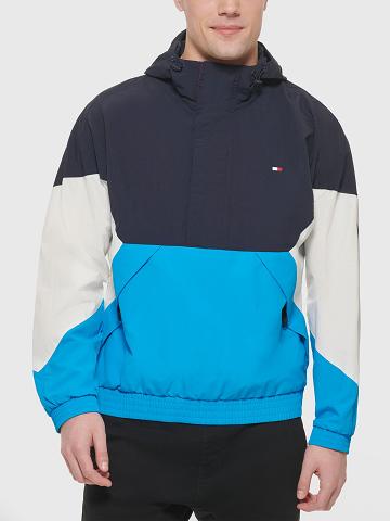 Navy / Multicolor Tommy Hilfiger Hooded colorblock popover windbreaker Jackets | NZ_M31406