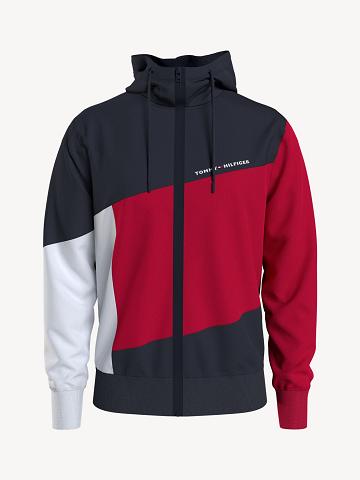 Navy / Red / White Tommy Hilfiger Colorblock Hoodies | NZ_M31437