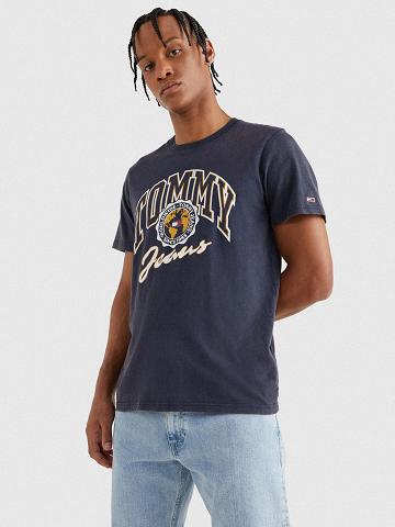 Navy Tommy Hilfiger Collegiate Logo T Shirts | NZ_M31015