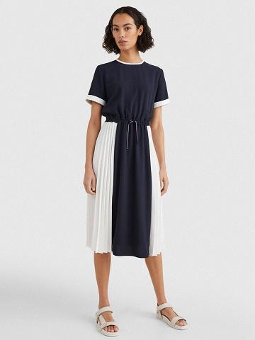 Navy Tommy Hilfiger Colorblock Midi Dresses | NZ_W21049