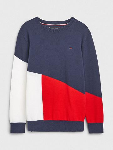 Navy Tommy Hilfiger Colorblock Sweater Sweatshirts | NZ_G1195